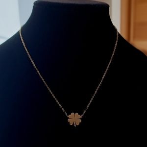 Stainless Steel Gold Tone Lucky Clover Necklace